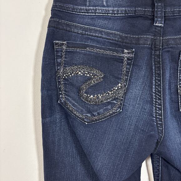 Silver Suki Mid Slim Boot Jeans Stretch 28 L33 Embellished Pockets Western Denim - Picture 5 of 13